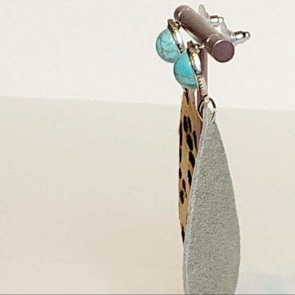 Genuine leather and turquoise leopard earrings - Picture 6 of 6